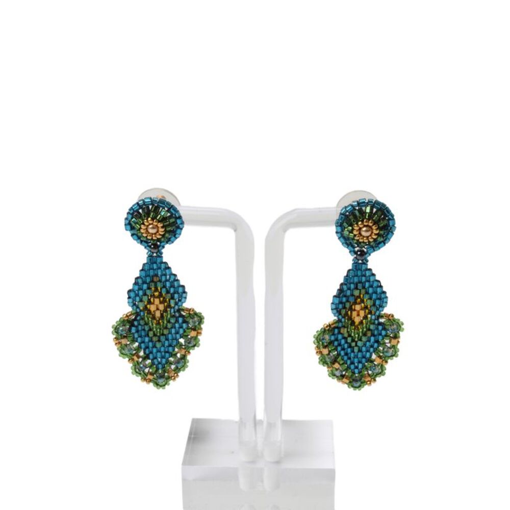 Miguel Ases Womens Gold Tone Blue+Green Bead Geometric Dangle Earrings OS